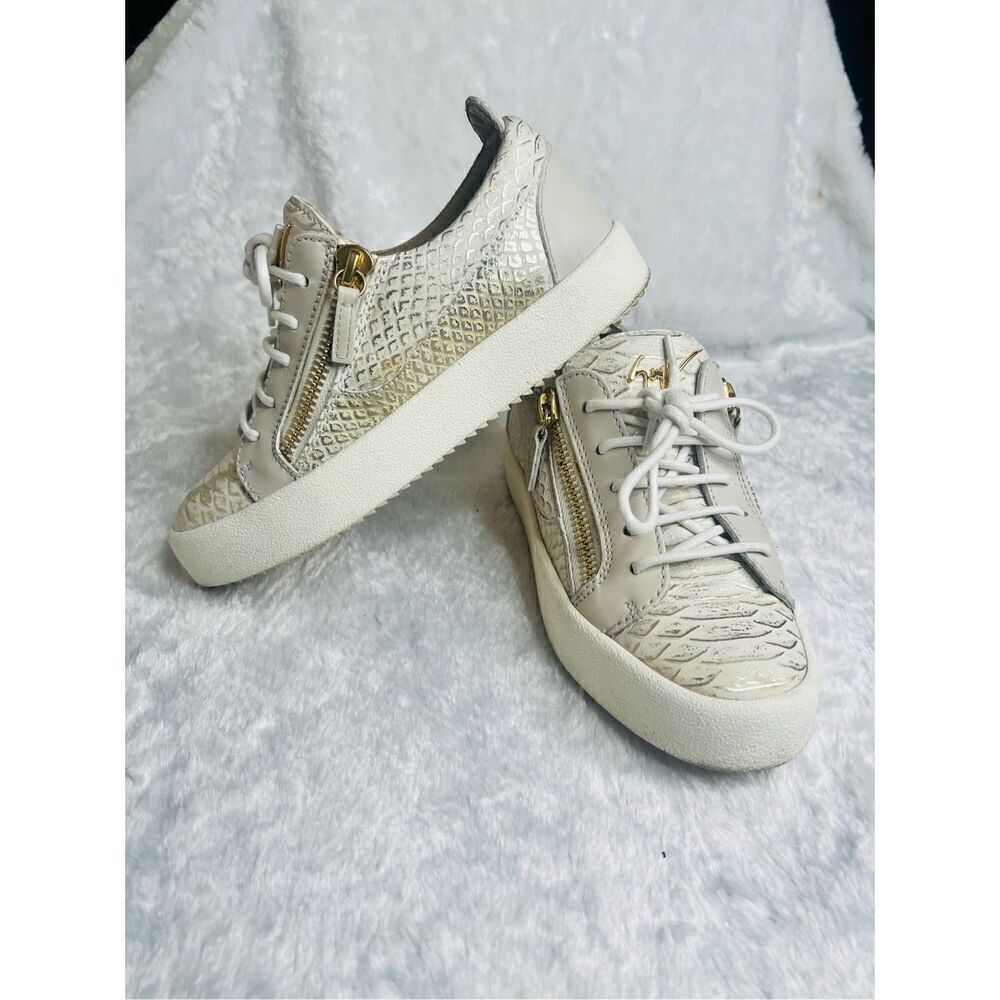 Giuseppe Zanotti Gold/Cream Python Embossed Leath… - image 2